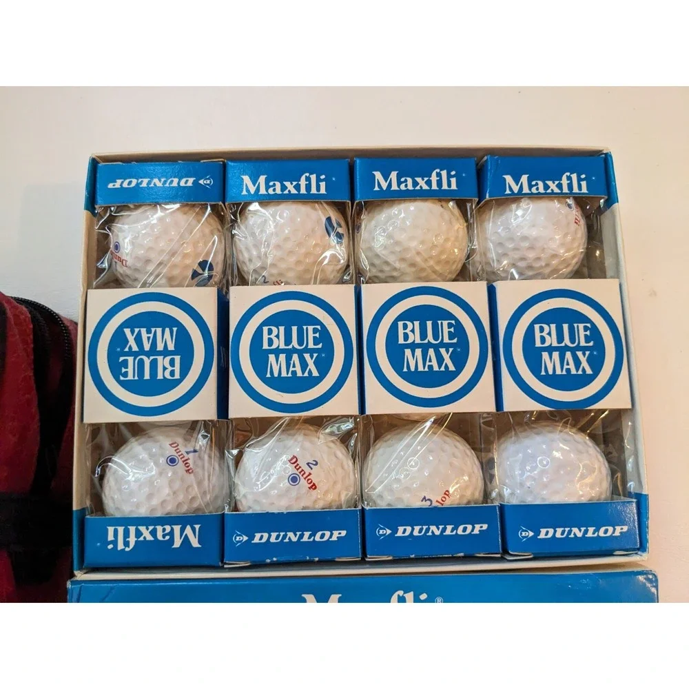 Vtg Dunlop Maxfli Blue Max Golf Balls 4 Boxes of 3 Each 12 total Red Bag NEW